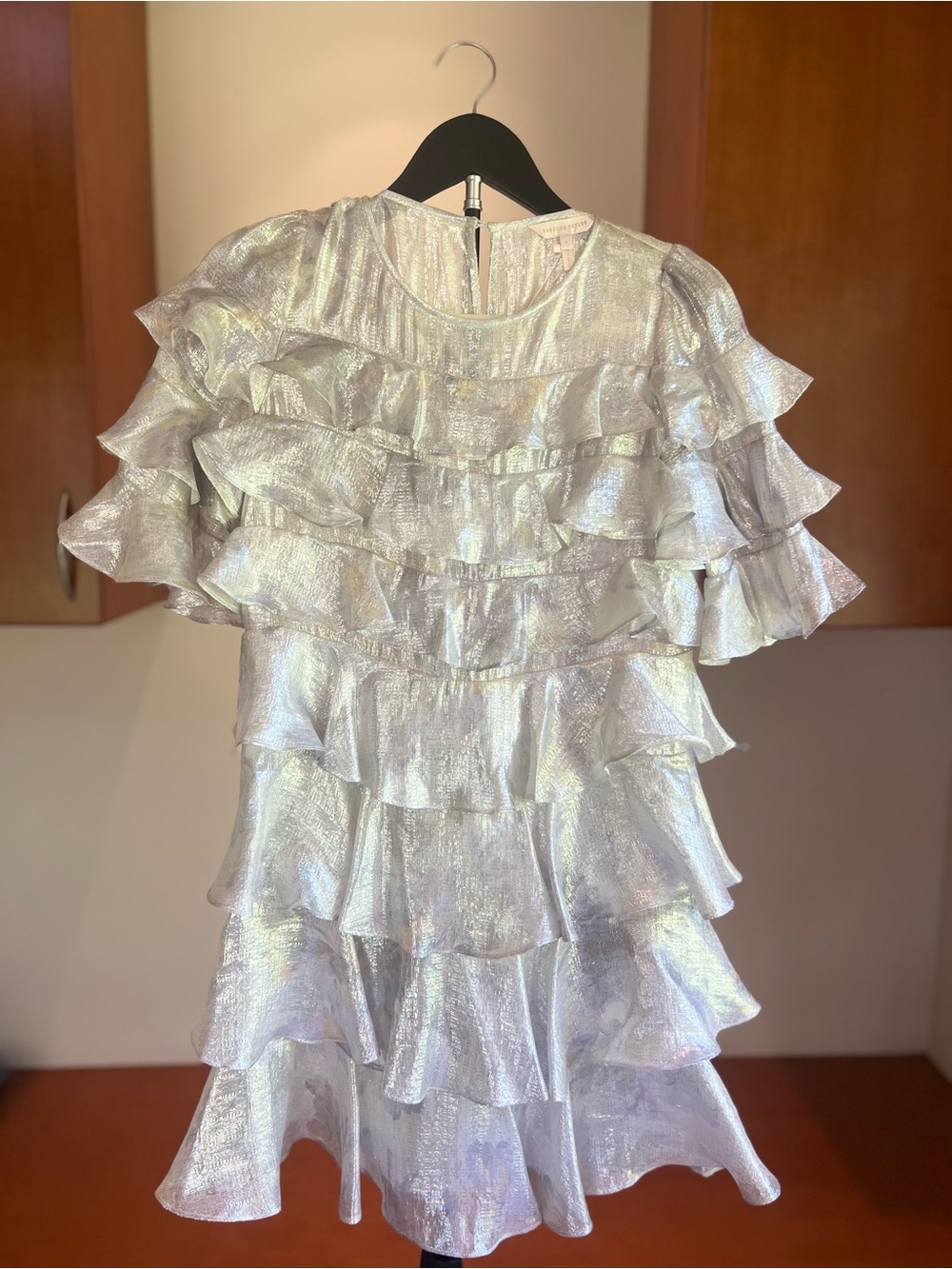 Rebecca Taylor Silver Iridescent Ruffle Mini Dress
